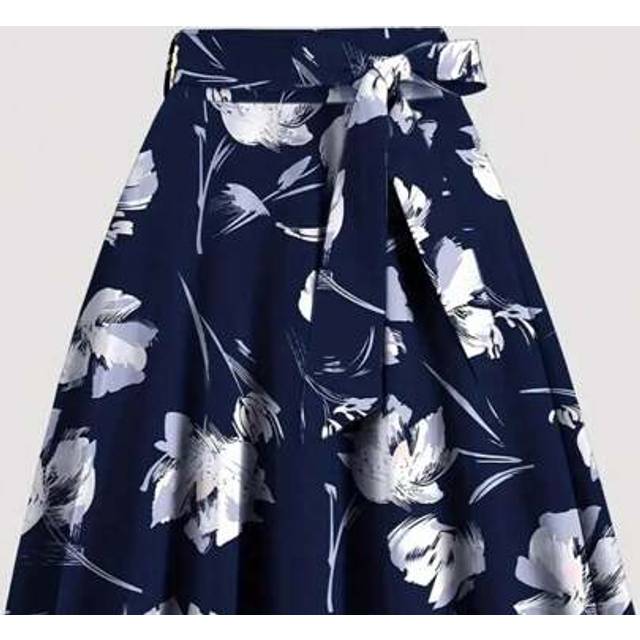SHEIN Women&#39;s Gem Embellished Rose Solid High Waist Midi Skirt, Elegant