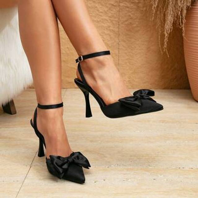 SHEIN Women&#39;s High Heel Pointed Toe Sandals, Strappy Hollow Slingback Stilettos, Versatile For Dress, European Style, Spring/Summer
