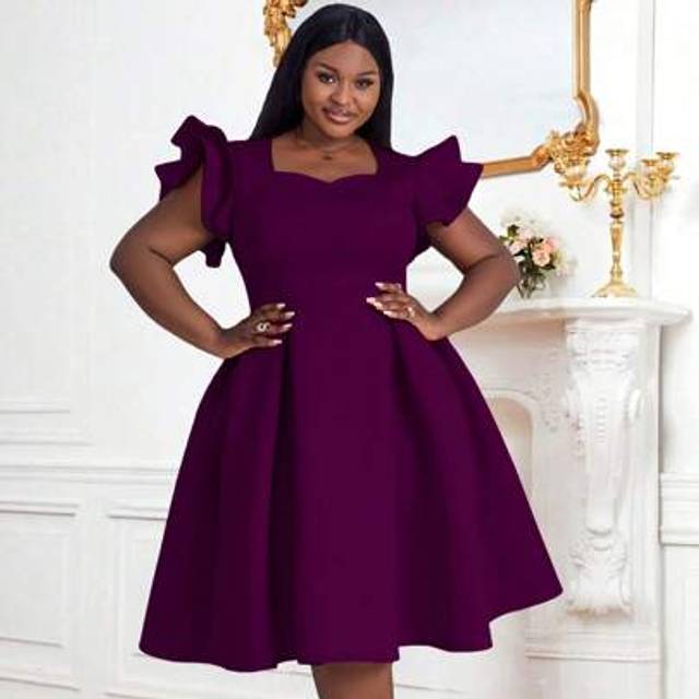 SHEIN Plus Size Women&#39;s Sweetheart Collar Cap Sleeve Ruched Swing Birthday Party Graduation Outfit Dresses For Birthday, Wedding Guest, Graduation, Dinner,