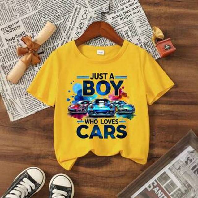 SHEIN Baby Boy Fashion Graffiti Car & Letter Print Short Sleeve T-Shirt, Summer