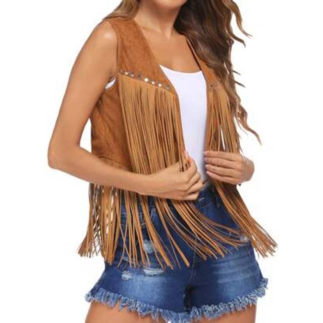SHEIN Women Hippie Waistcoat Vest Lightweight Solid Color Open Front Sleeveless Jacket With Tassel For Streetwear Outerwear