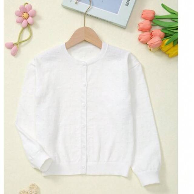 SHEIN Tween Girl Lightweight Open Front Lace Knit Cardigan Sweater, Solid Color Long Sleeve Jacket, Spring/Summer