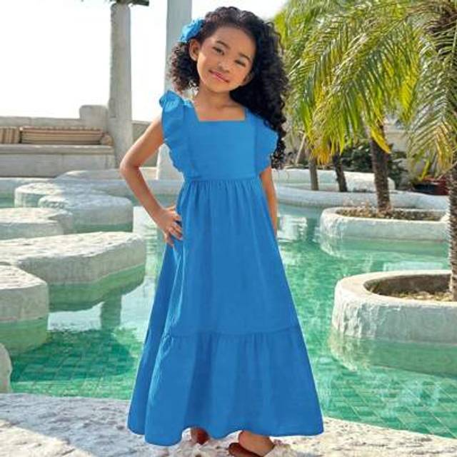 SHEIN Young Girl Vacation Casual Fashion Woven Solid Color Open Back Sundress