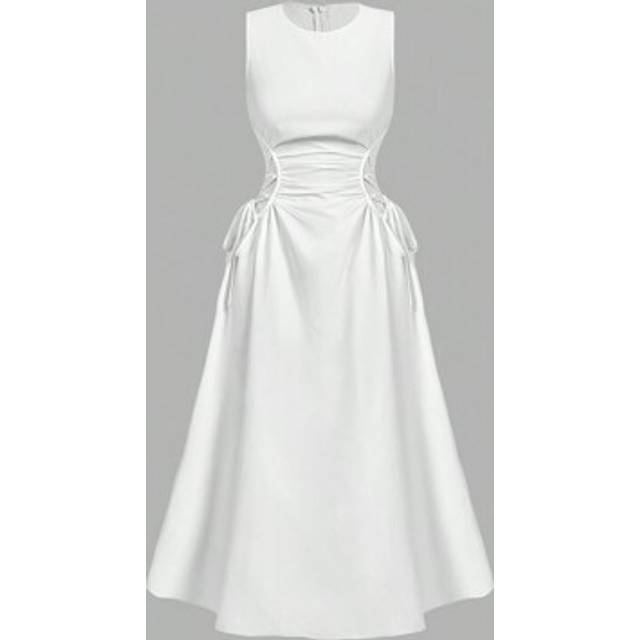 SHEIN Black Date Night Lateral Cross Frenulum Solid Ruched Detail Long Dress,White Graduation Dress