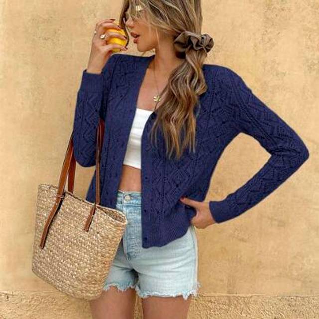 Calvaya Women&#39;s Openwork Thin Cardigan, Long Sleeve, Solid Color, Fashionable, Suitable For Summer