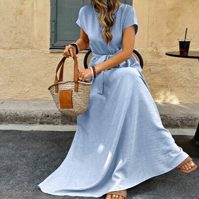 SHEIN Women&#39;s Linen-Like Textured A-Line Ruched Long Dress