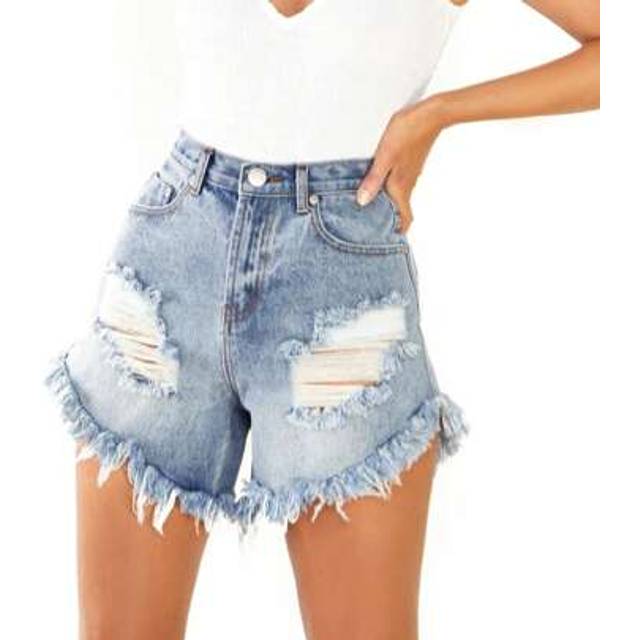 SHEIN Antique-Wash High-Waisted Distressed Denim-Shorts