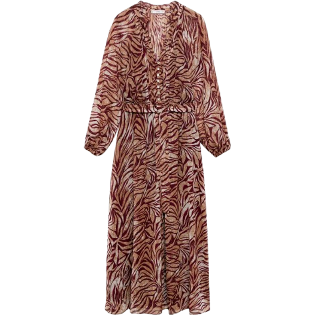 Mango Lin Printed Dress - Maroon - 22