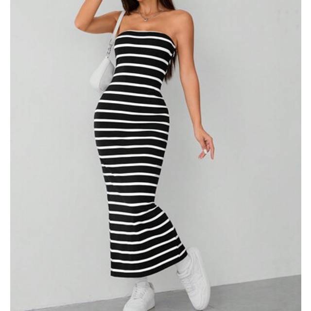 SHEIN Striped Knitted Tube Top Women&#39;s Dress