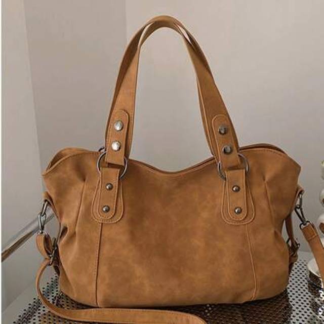 SHEIN Vintage Minimalist Large Capacity Fashion Student/Work Commute Tote Bag, Rivet Motorcycle Suede Handbag, Shoulder Crossbody Bag Suitable For Daily Use