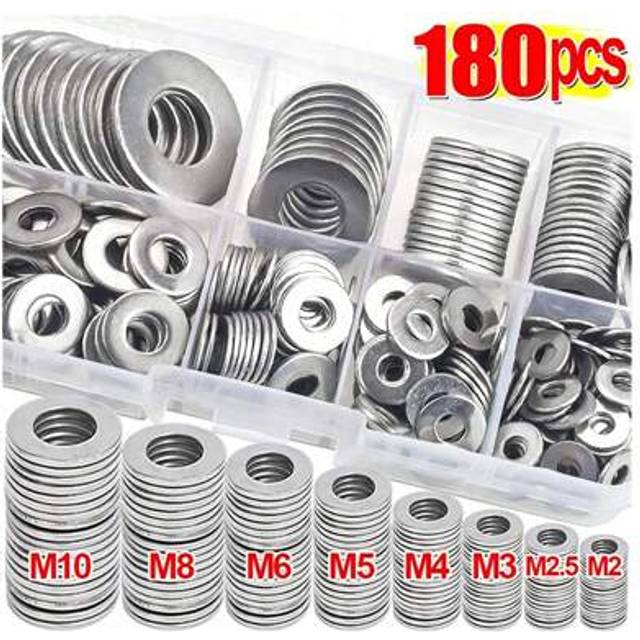SHEIN 180pcs Stainless Steel Gasket Box, 304 Stainless Steel Flat Washer Combination Screw Washer