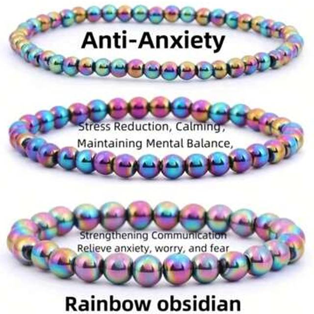SHEIN Colorful Rainbow Mineral Bracelet Set - Unisex Elastic Bracelet - Handmade Unisex Accessory, Great For Gifting, Promotes Mental Balance And Communicat