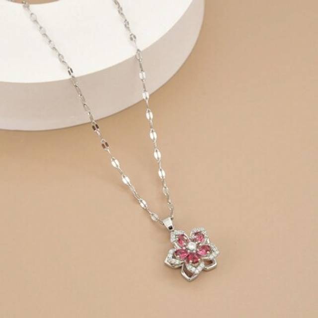 SHEIN 1pc Rotatable Five-Petal Flower Stainless Steel Women&#39;s Necklace Valentines,Mom,Mother,Mother&#39;s Day,Gift