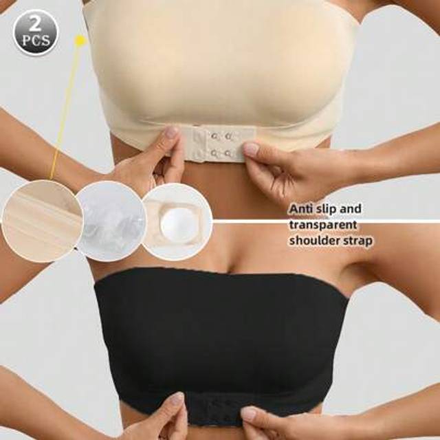 SHEIN 2PCS Sexy Strapless Bras Seamless Invisible Bra Push Up Lingerie Set Two Pieces Set Front Closure Tube Tops Wireless Wedding Bra Breathable Lingerie U