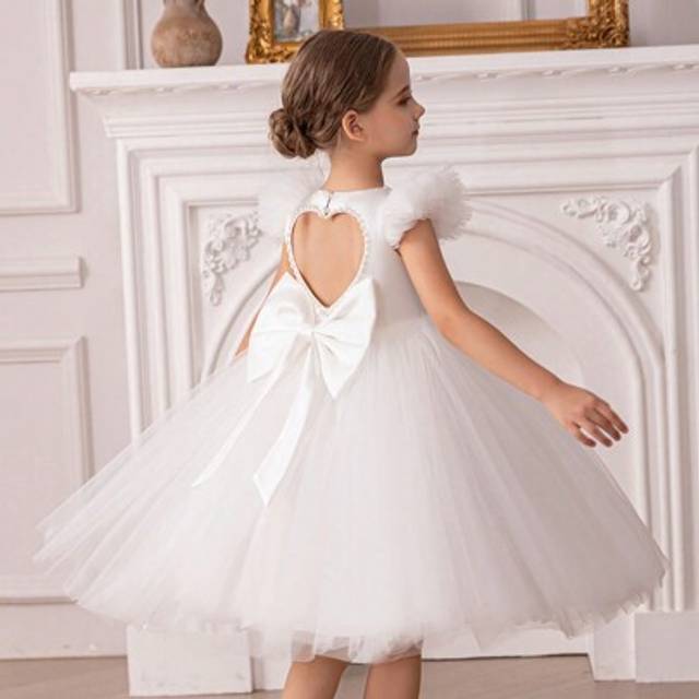 SHEIN Young Girl Bowknot Elegant Flower Girl Dress Princess Gown Suitable For Easter, Wedding, Party, Birthday, Important Occasions