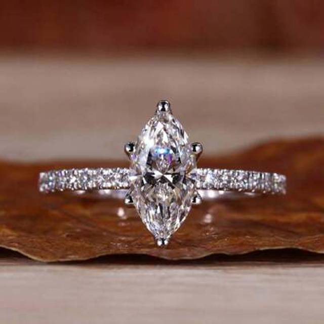 SHEIN 1PC 925 Sterling Silver 2ct Sparkle Maquise Cut Engagement Silver Ring Wedding Band For Women Promise Ring Eternity Ring Fine Jewelry Gift