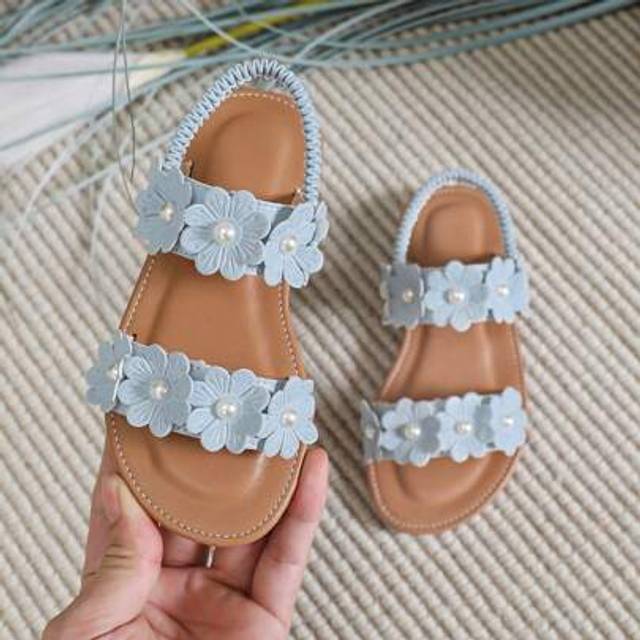 SHEIN Girls White Cute Sweet Style Daily Fashionable Flat Sandals, Children Casual Princess Beach Shoes, Spring/Summer