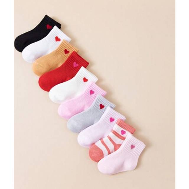SHEIN 10 Pairs Of Baby Girls Heart Shape Socks Cute Toddler Stretchy Soft Socks