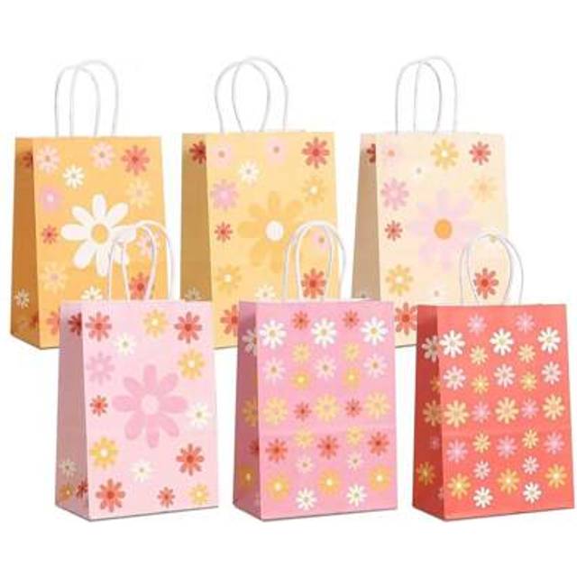 SHEIN 12pcs Sun Flower Theme Gift Bags Kraft Gift Bags Bulk Birthday Bags For Party Goody Gift Bags,Festival Wedding Gift Bag