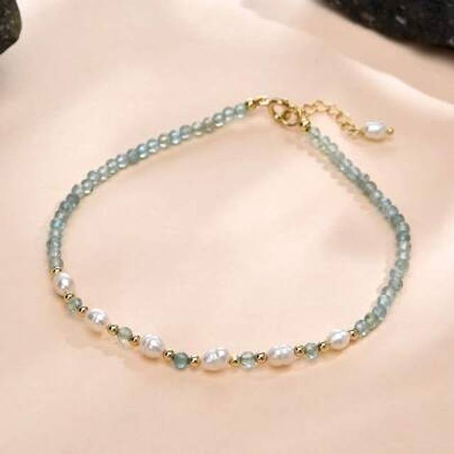 SHEIN 1 Pc 18K Gold Plated Natural Pearl & Natural Phosphorite Anklet, Suitable For Daily Wear For Women