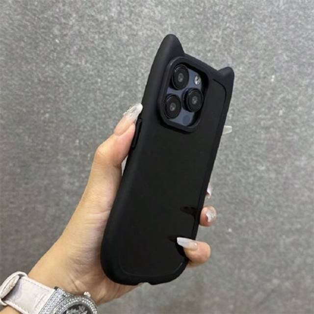 SHEIN Minimalist Cute Cat Ear Design Black Soft Phone Case Suitable For IPhone 16 Pro Max/16/16 Pro/16 Plus/16E/15/15 Pro Max/15 Pro/15 Plus/11/12/13/14 Pro