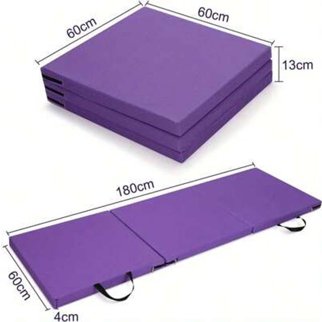 SHEIN Gymnastics Exercise Mat Tri-Fold 1.5&#34; Thick Folding Non-Slip Soft Foam Yoga Mat With Carry Strap Handles - Tumbling, Camping, Pilates, Home Training,