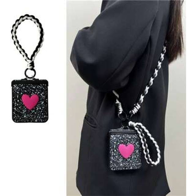 SHEIN Crossbody Splashing Ink Heart Phone Case With Strap Compatible With Samsung Galaxy Z Flip 5 6 Z Flip6 ZFlip 5 Zflip6 Zflip5 Shockproof Back Cover