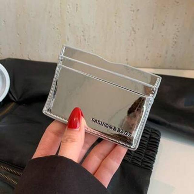 SHEIN 1pc Silver High Glossy Mirrored Multi-Card Clutch Wallet For Card Holder Card Holder Wallet Business Card Holder Credit Card Holder Card Holder Women