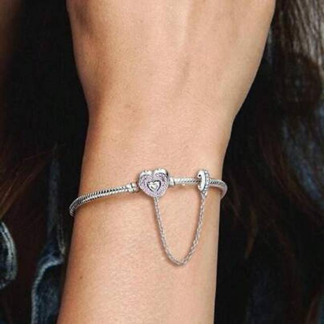 SHEIN 1Pc Christmas Glamorous 16-22CM Real 925 Sterling Silver Heart Bead Snake Bone Bracelet For Women Girlfriend Gift Fine Ladies Jewellery Valentines