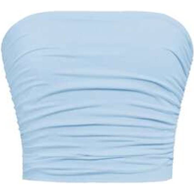 SHEIN Tween Girl Minimalist Comfy Ruched Elastic Fitted Strapless Tube Bandeau Top