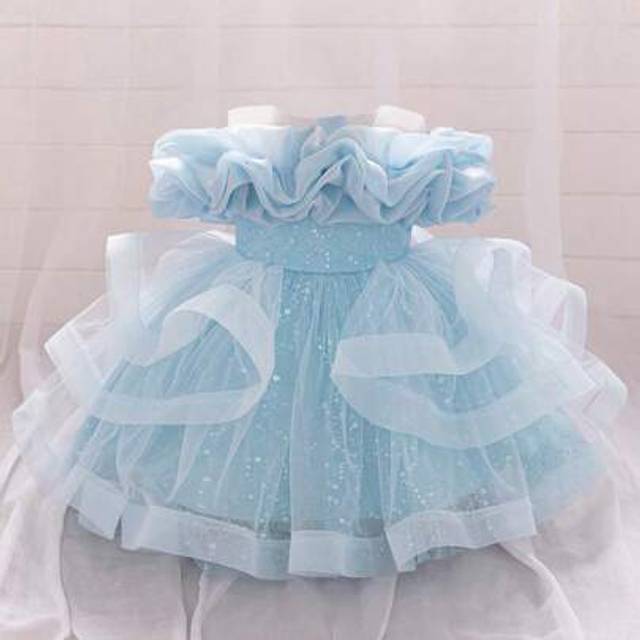SHEIN Baby Girls Sequin Puff Mesh Splicing Tulle Princess Dress, Cute For Birthday Party, Flower Girl, Wedding, No Hair Accessories Included