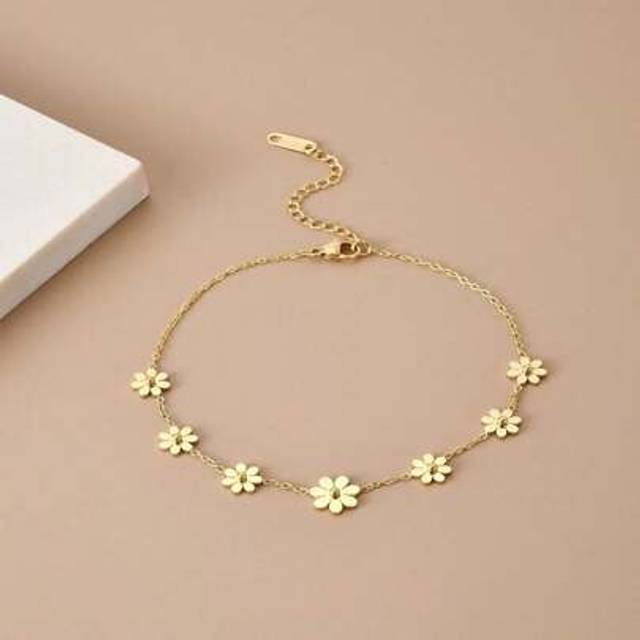 SHEIN 1pc Fashion Daisy Flower Stainless Steel Anklet, Elegant Gift For Women (Gift Box Not Included)