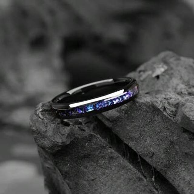 SHEIN 1pc 4mm Starry Sky Series Nebula Space Black Tungsten Ring, Men&#39;s Woman&#39;s Wedding Band Engagement Or Anniversary Gift For Husbands Wife