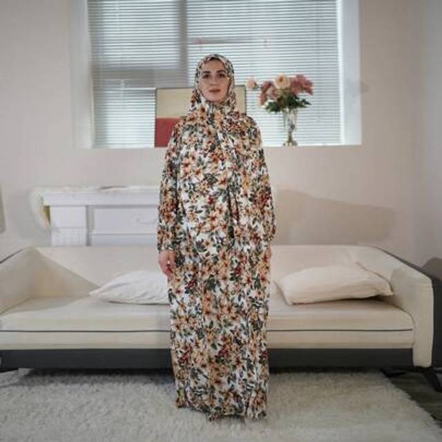 SHEIN Floral Print Hooded Modest Dress, Elegant Long Sleeve Maxi With Hijab Prayer Dress, Women&#39;s Clothing