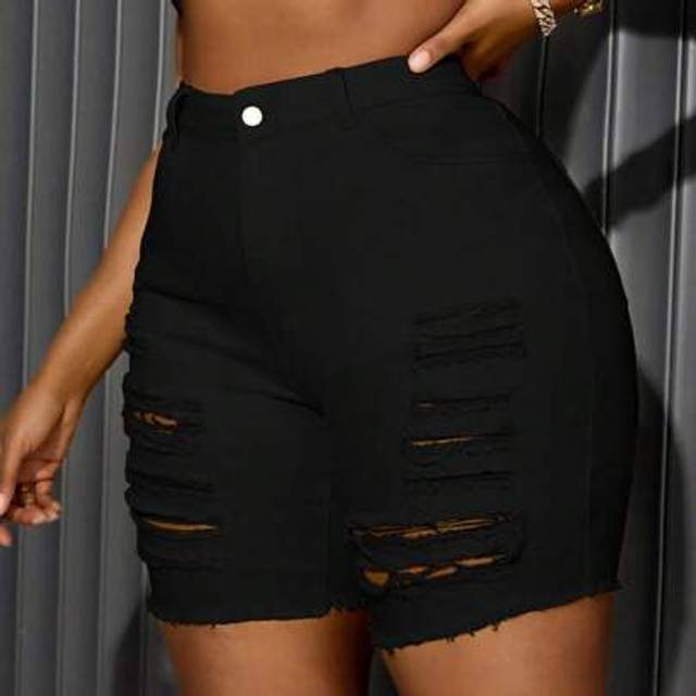 SHEIN Plus Size Women Elastic Ripped Denim Shorts, Fashion Summer Outfits For Women Festival Outfits  Biker Shorts