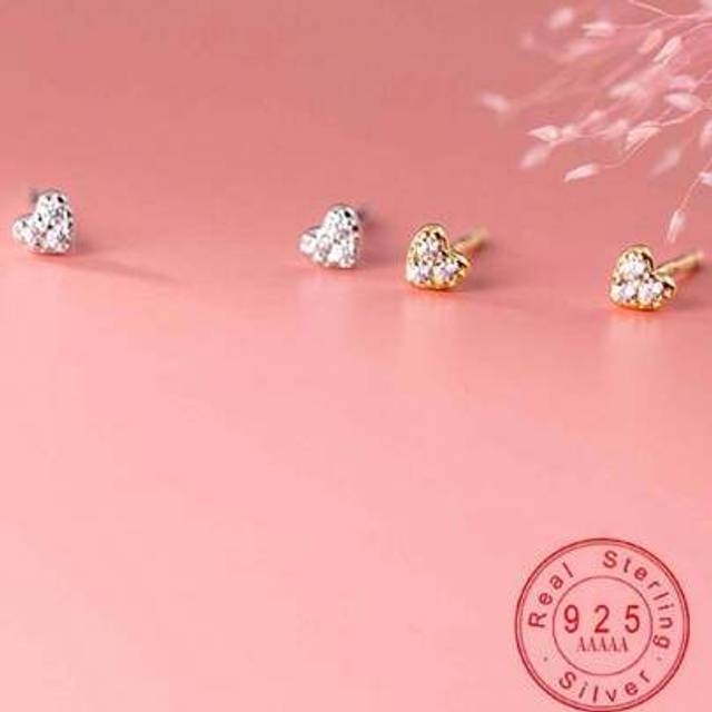 SHEIN 1 Pair S925 Sterling Silver Simple Diamond-Studded Sweet Heart Stud Earrings For Girls