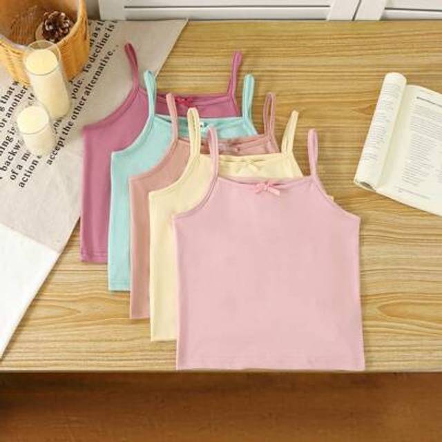 SHEIN 5pcs Young Girl White Milk Silk Fabric Simple Spaghetti Strap Casual Comfortable Tank Tops With Bow Design, Suitable For Layering