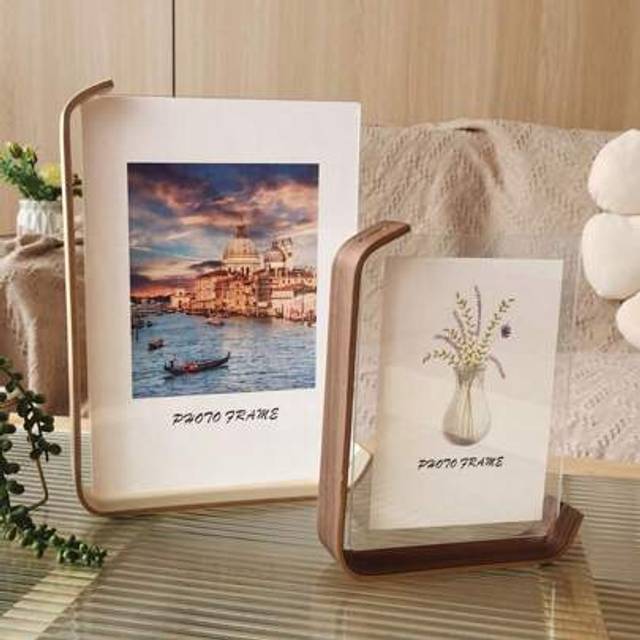 SHEIN Versatile Acrylic Photo Frame With Wooden Stand - Perfect For Displaying Photos, Artwork & More - Available In 4 Sizes, 4x6 Inch Photo Frame, Antique