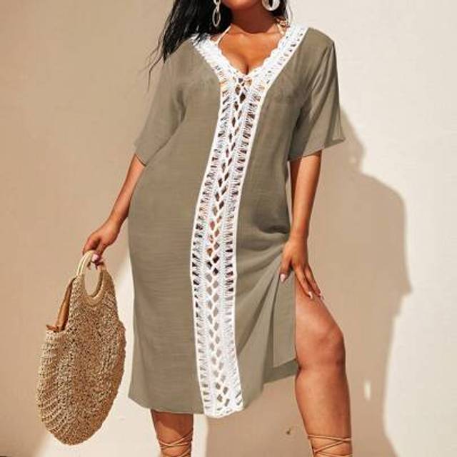 SHEIN Plus Size Hand Knitted Loose Fit Short Sleeve Cover Up
