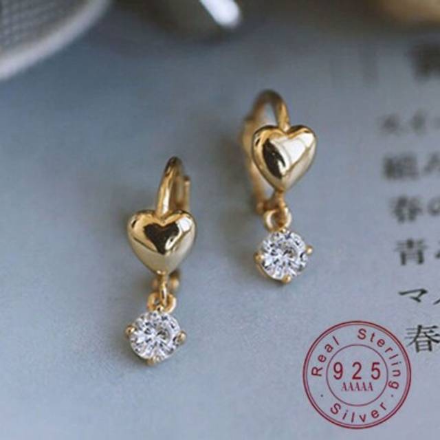 SHEIN 1 Pair S925 Sterling Silver 14K Plated Vintage Elegant Delicate Heart Shaped Clip-On Earrings For Women