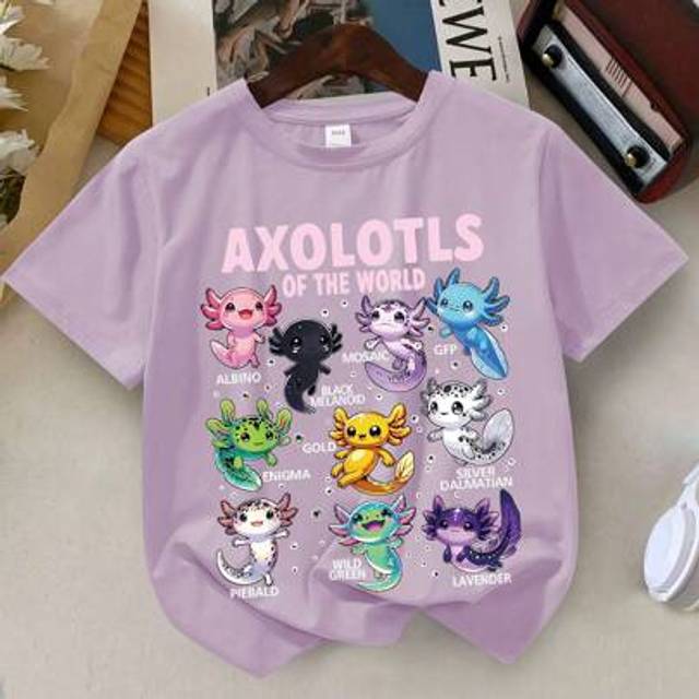 SHEIN Young Girl Cute Bubble Dragon Print T-Shirt, Casual Crew Neck Pullover, Summer