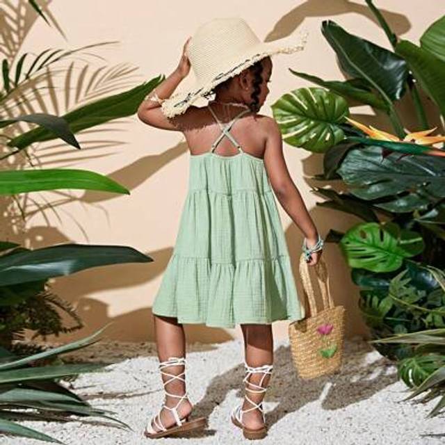 SHEIN Young Girl Simple Solid Color Woven Backless Casual Slip Dress