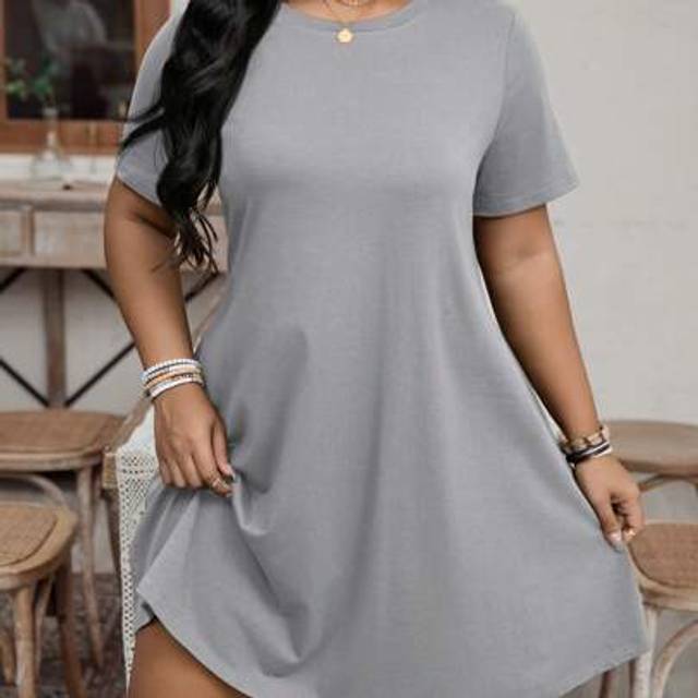 Luneh Plus Size Women Round Neck Short Sleeve Casual T-Shirt Dress,Sun Dresses For Women