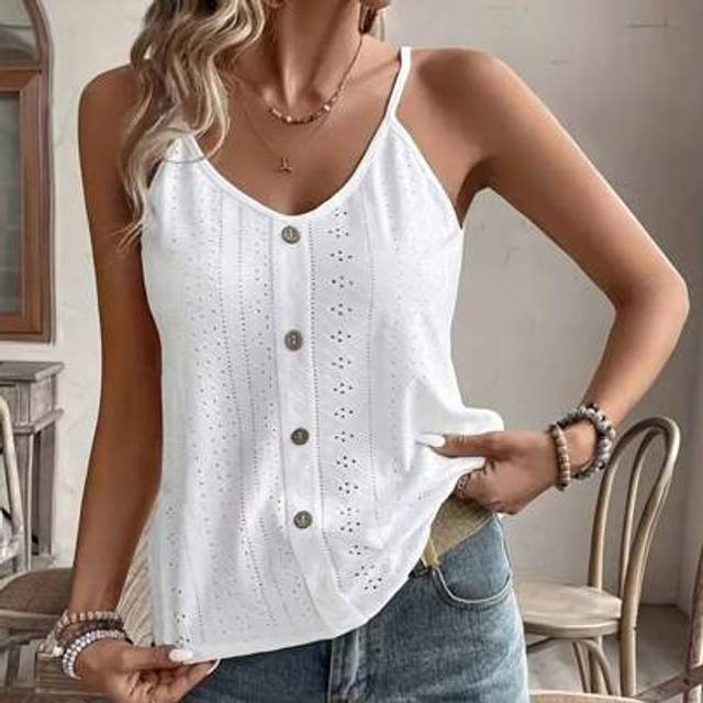SHEIN 2pcs Solid Front Button V-Neck Camisole