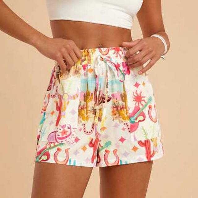 Travachic Women Woven High Waist Pockets Loose Shorts With Printed Pattern, Graphic Print Summer Outfits For Women, Vacation Outfits Woman, Boho Chic, Beach Out
