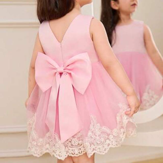 SHEIN Baby Girl Flower Bridesmaid Dress, Wedding, Flower Girl ,Elegant,Dismountable Big Bow,Baby Girl Summer Dress ,Birthday Photo Clothing,Birthday Party,P