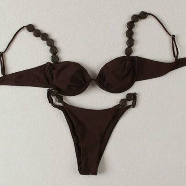 SHEIN Sexy Solid Color Ruched Bikini Swimwear Set, Summer Beach