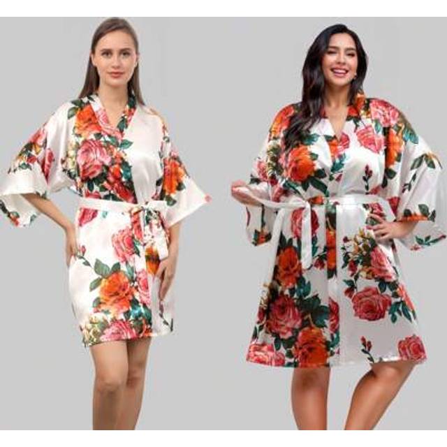 SHEIN 1pc Floral Silky Satin Robe Wedding Bridal Party Bride Bridesmaid Robes For Women Dressing Gown Kimono Robe, Hen Night, Bachelorette Party, Mother&#39;s D
