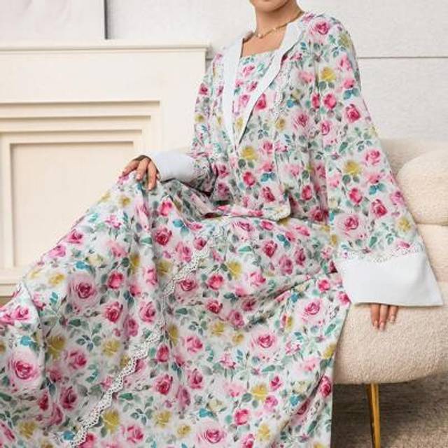 SHEIN Modest Casual Floral Print Arabic Style Dress For Women