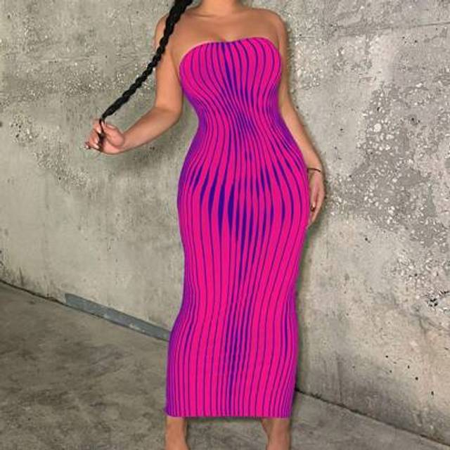 SHEIN Women&#39;s Striped Tube Bodycon Dress Birthday Outfit Spring Women Clothes Prom Dress Valentine Day Dress Date Night Dress Bachelorette Party Concert Lon